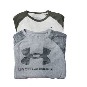 Lot of 2 Under Armour And Hilfiger Long Sleeve Loose Shirts Youth Medium Gray